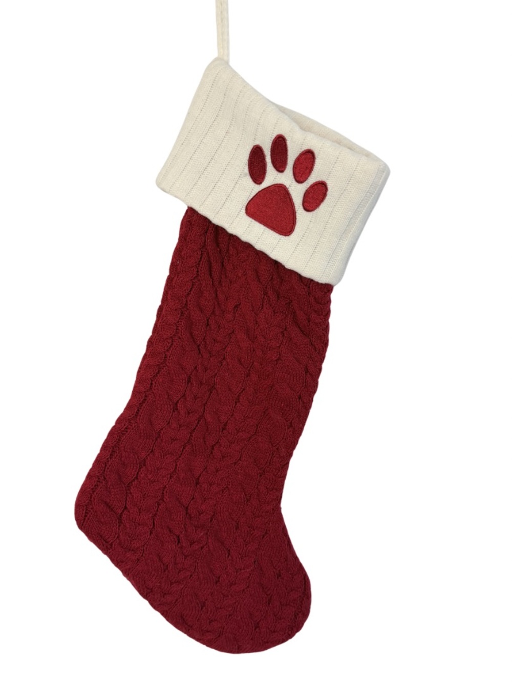St. Nicholas Square® Red Cable Knit Monogram Stocking with Cream Cuff Pet Paw